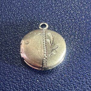 Antique Miniature Sterling Silver Locket | Engraved Wheat Motif | Tiny Charm